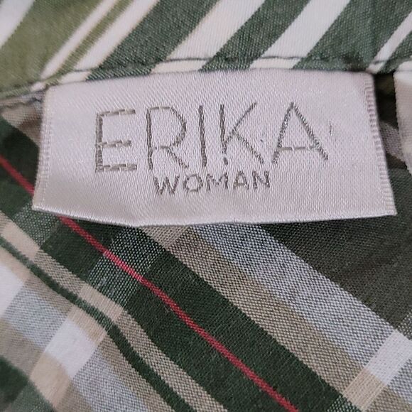 Erika Woman's Green and Red Plaid Button Down Shirt - Picture 4 of 5